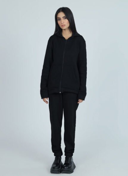 Cozy Fleece Zip Hoodie – Black